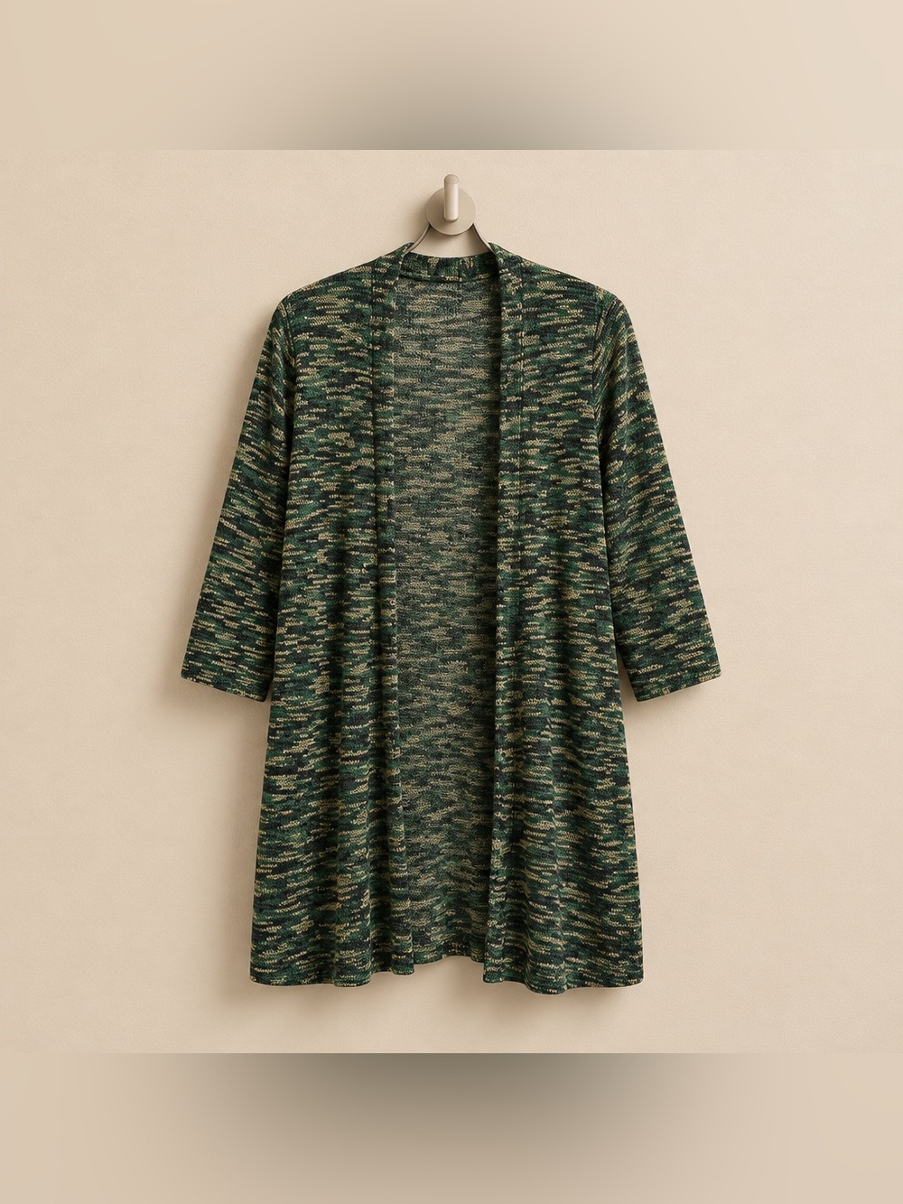 Outjack Red Medium Knit Open Front Green Tan Black Acrylic Nylon Cardigan